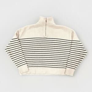 Mango Striped Half-Zip Pullover Sweater Womens Size Small Nautical Drop Shoulder